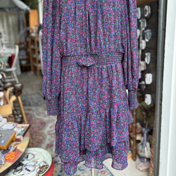 BCBG Paris Multicolor Dress,  Long Sleeve Floral Mini Dress, Pink Purple Tones - Picture 2 of 10